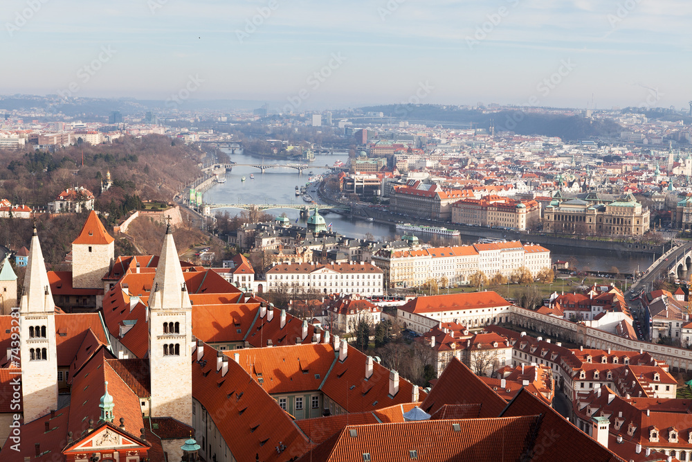 view of Prague from the Prague Castle on a day view of Prague from the Prague Castle on a day