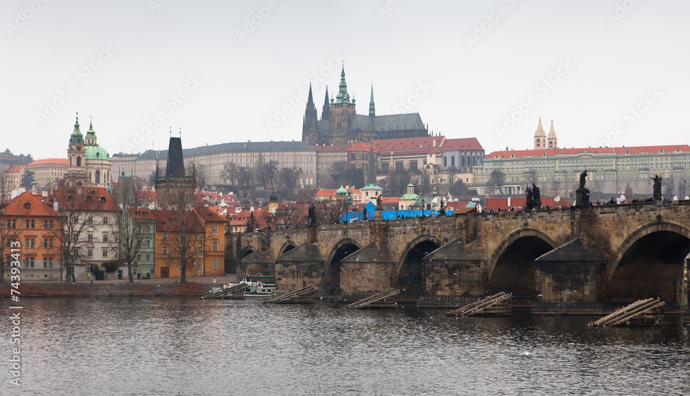 Charles bridge. Cityscape of Prague.