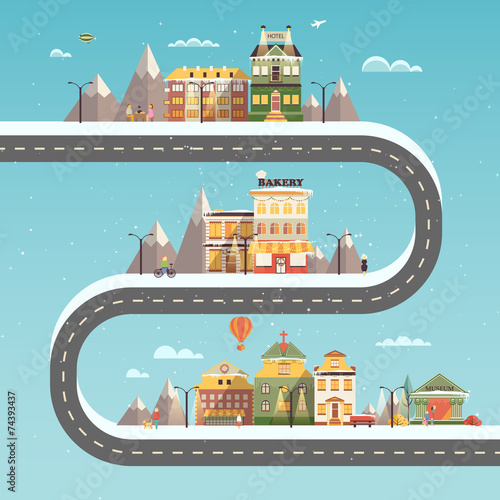 Set buildings of small business flat design