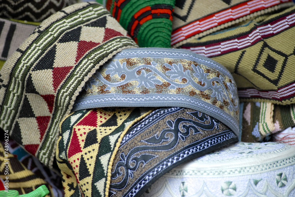 Traditional Yemeni men headdress at the market of Sana'a, Yemen.
