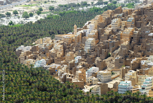 View to the city of Seiyun, Hadramaut valley, Yemen. photo