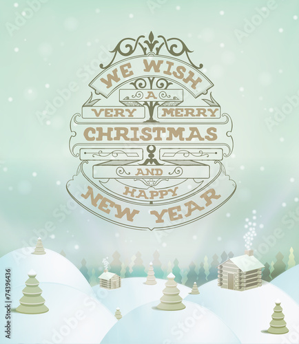 Merry Christmas holidays wish greeting card and vintage backgrou