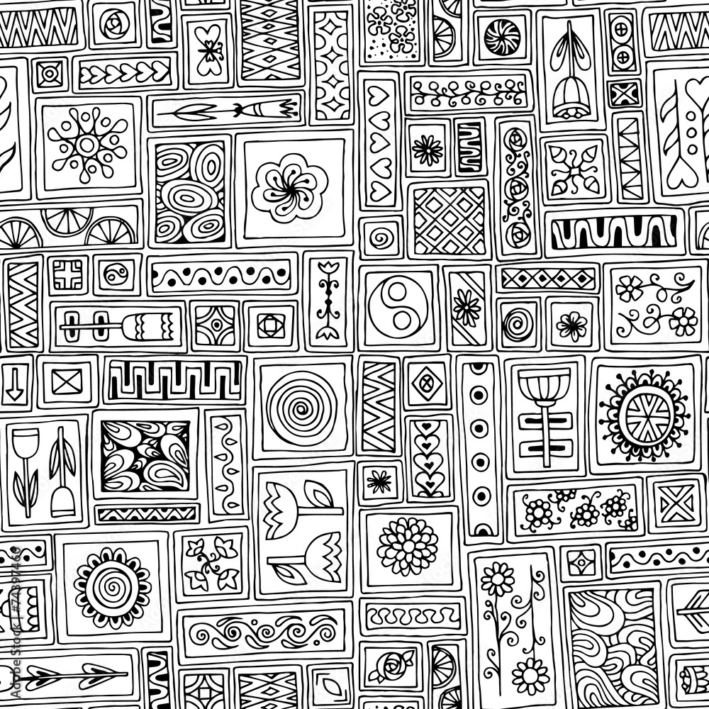 Seamless pattern. Doodle flowers, leaves, hearts. Seamless pattern. Doodle flowers, leaves, hearts.