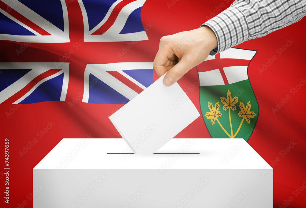 Naklejka premium Ballot box with national flag on background - Ontario