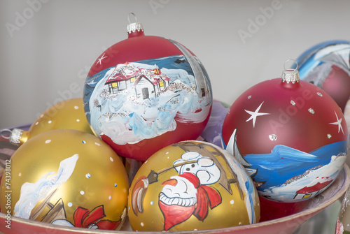 Decorative christmas balls hand painted with winter scene photo