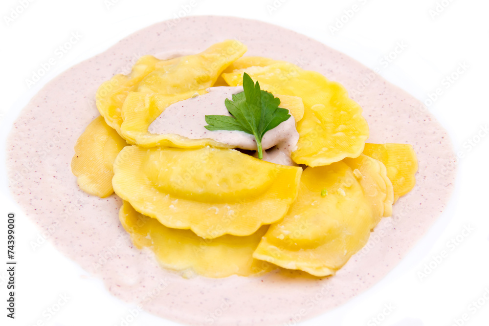 Ravioli with sauce radicchio seen up close Ravioli with sauce radicchio seen up close
