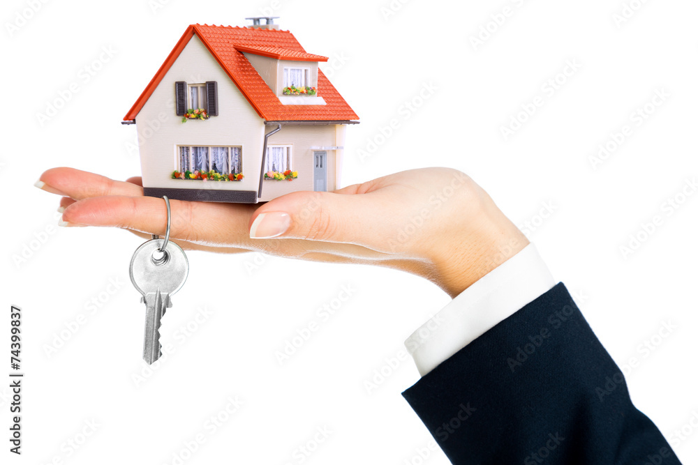 give house and key - concept of real estate purchase give house and key - concept of real estate purchase
