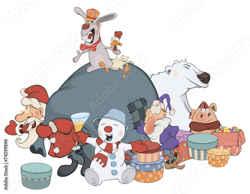Santa Claus and his helpers cartoon