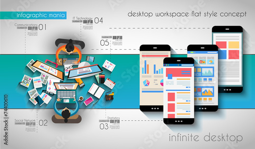 Infographic template with flat UI icons for ttem ranking