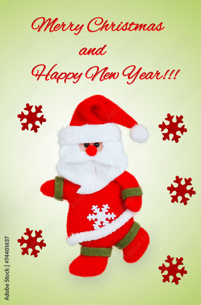 Card with Santa Claus, red snowflakes and text Card with Santa Claus, red snowflakes and text