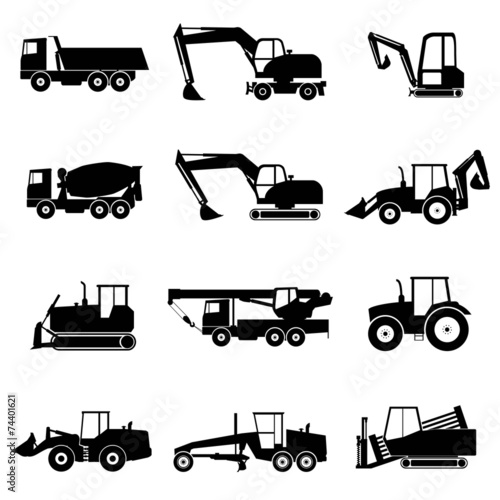 Set of construction machinery icons