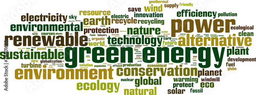 Green energy word cloud concept. Vector illustration