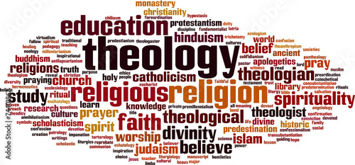 Theology word cloud concept. Vector illustration photo