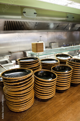 Plates in a restaurant kitchen