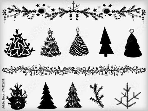 Set of fir-trees and garlands.