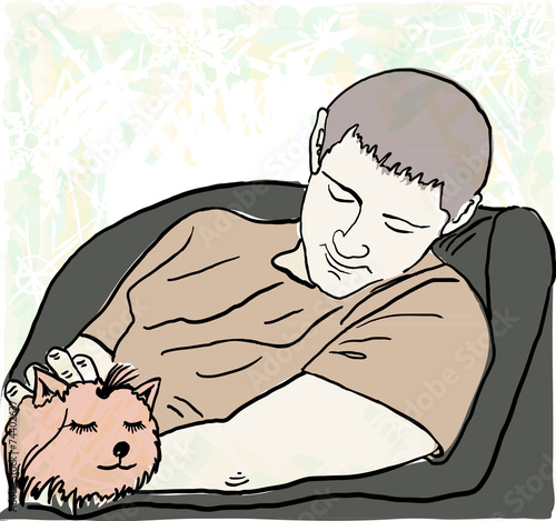 Man and puppy.