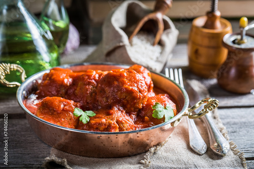 Hot homemade meatballs with...