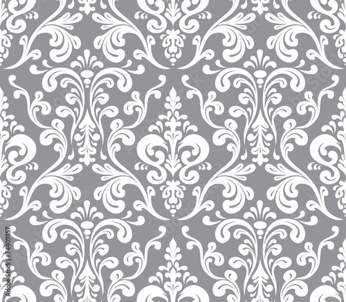 Vector. Seamless elegant damask pattern. Grey and white