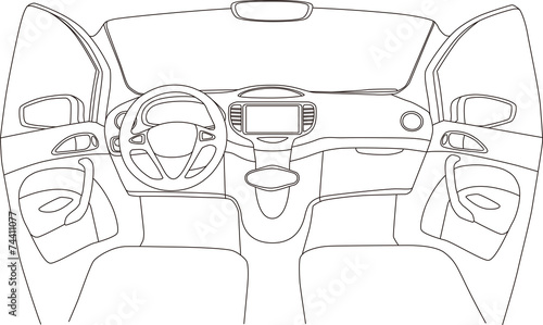 car cockpit line drawing, AI10 vector photo