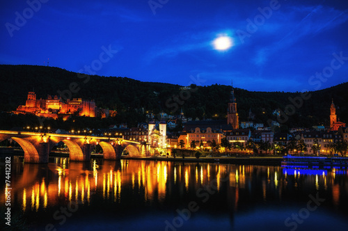 Heidelberg city night view with reflections