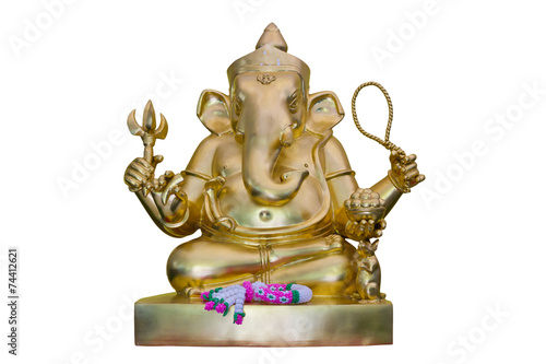 Golden Hindu God Ganesha, isolated on white background