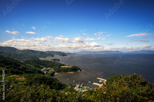 View of coastline of dolsan island of yeosu, south korea.