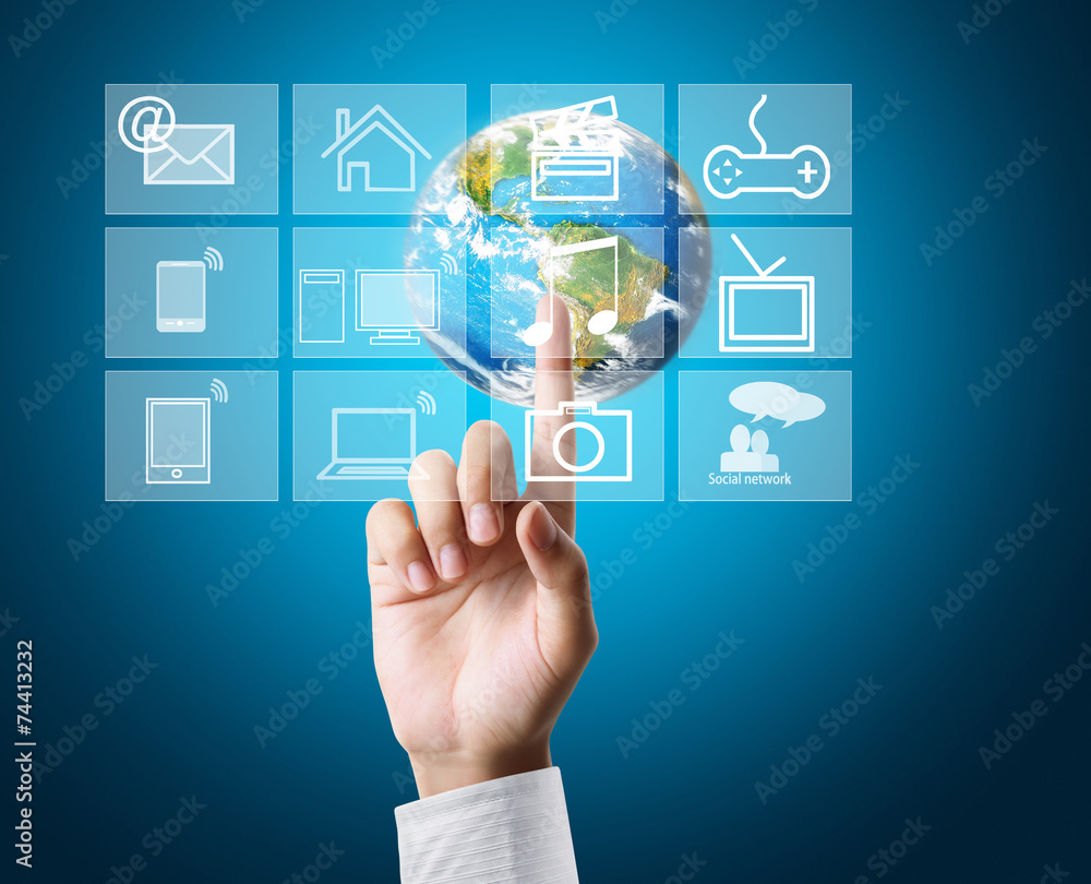 Hand pressing modern social buttons