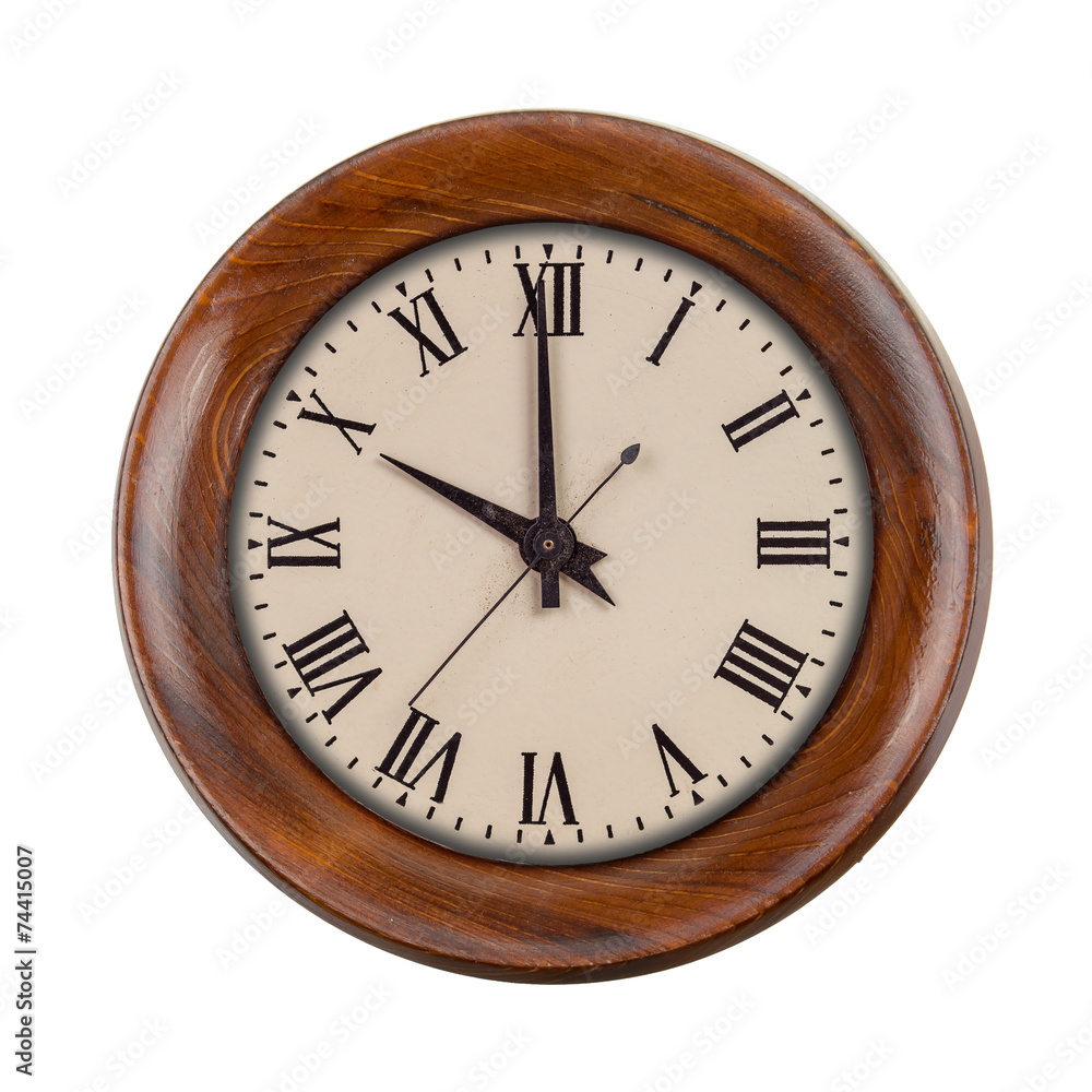 Vintage clockface showing ten o'clock in wooden frame