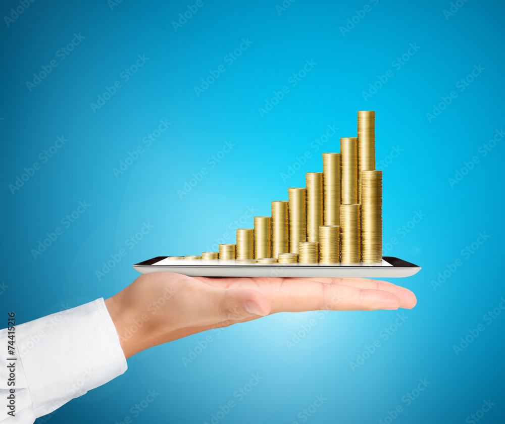 Tablet with the graph ,gold coins Tablet with the graph ,gold coins