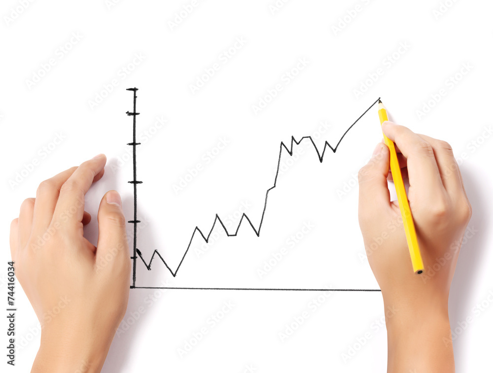 Male hand drawing a chart isolated show Male hand drawing a chart isolated show