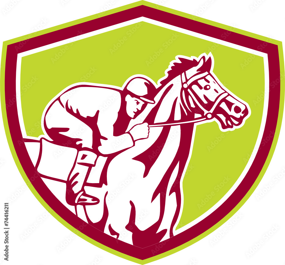 Fototapeta premium Jockey Horse Racing Shield Retro