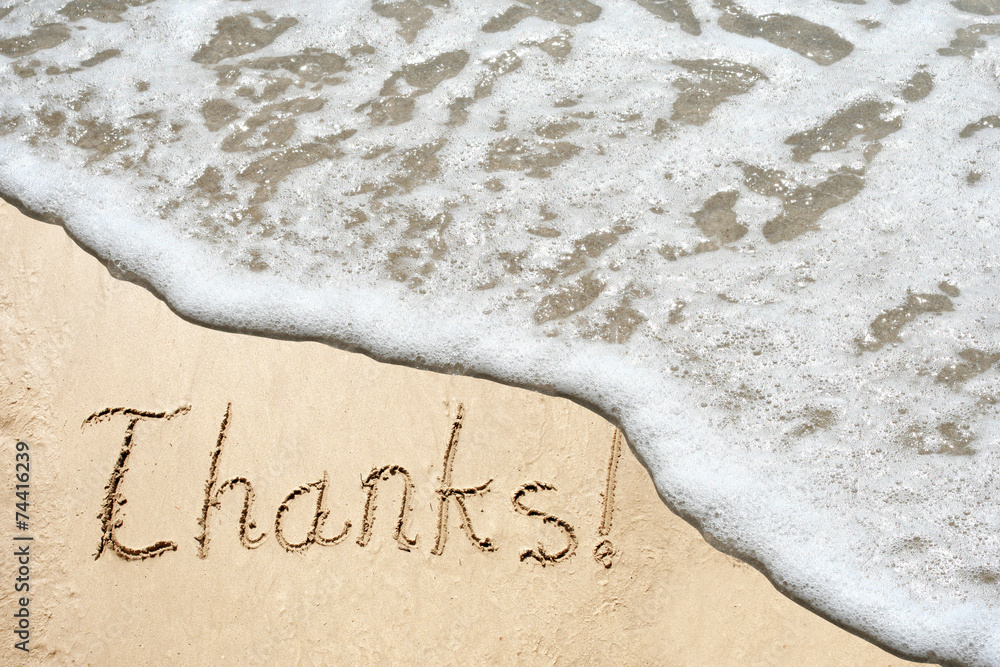 Fototapeta premium Conceptual thank you text in sand and water
