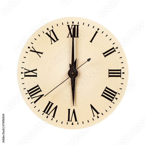 Vintage clock face showing six o'clock