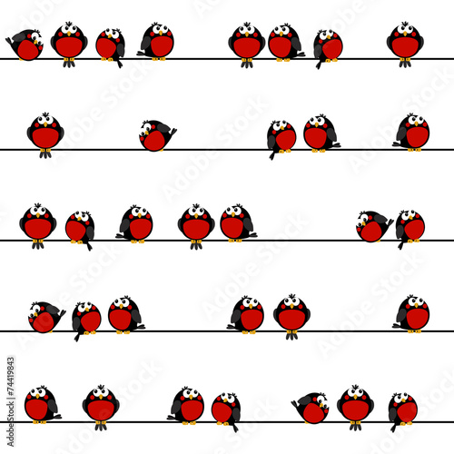 Seamless pattern with cute bullfinches