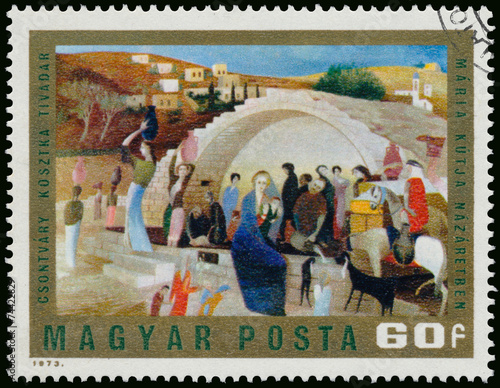 Stamp printed in Hungary shows Picture by Csontvary