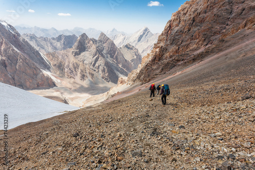 Hikers in high mountains.