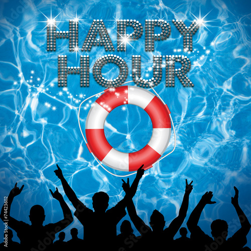 Happy Hour poster lifebuoy pool party