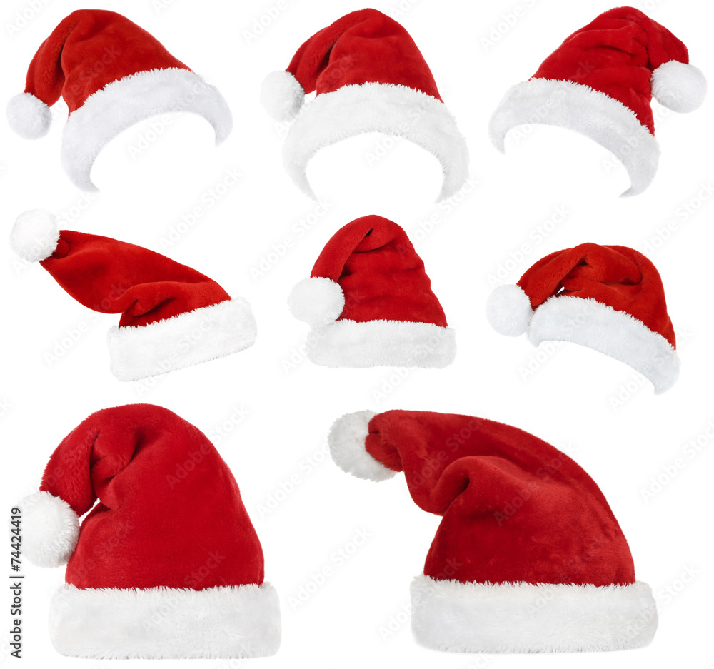 Collage of Santa hats isolated on white Collage of Santa hats isolated on white