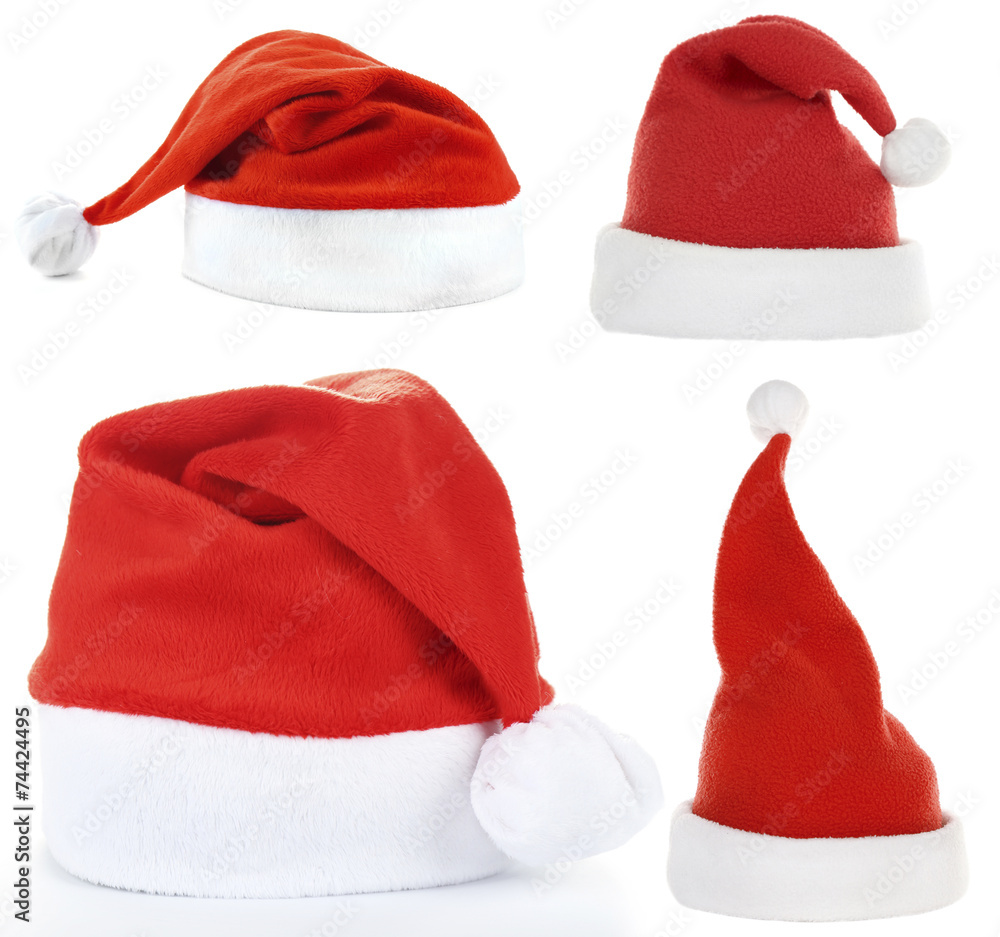 Collage of Santa hats isolated on white Collage of Santa hats isolated on white