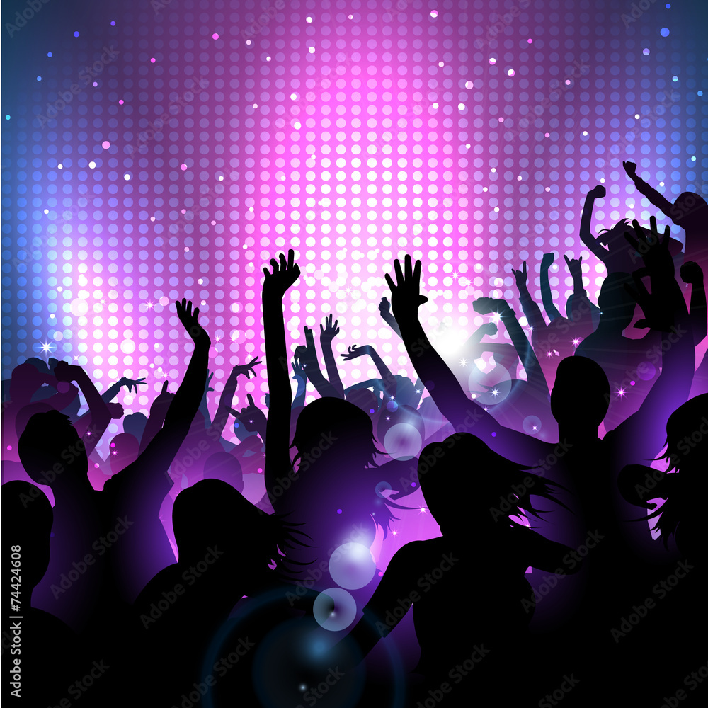 Music Party Background with silhouettes of dancing people