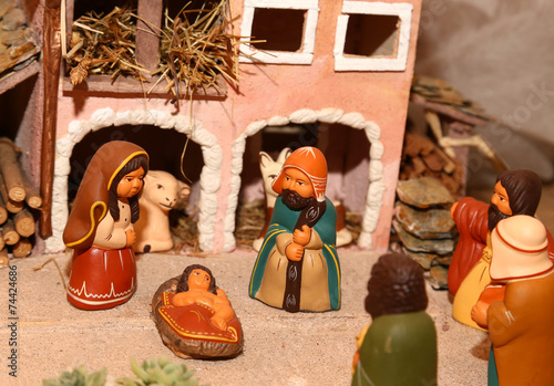 Nativity scene with Holy Family in South American style photo