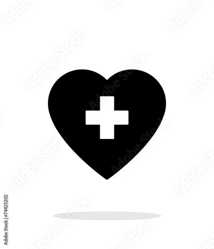 Heart with medical cross icon on white background.