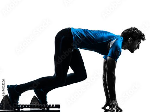 man runner sprinter on starting blocks silhouette