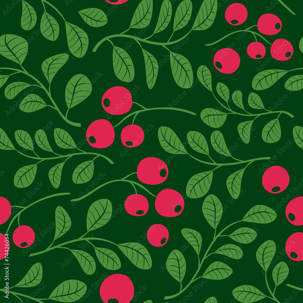 seamless dark green pattern with berries - vector seamless dark green pattern with berries - vector