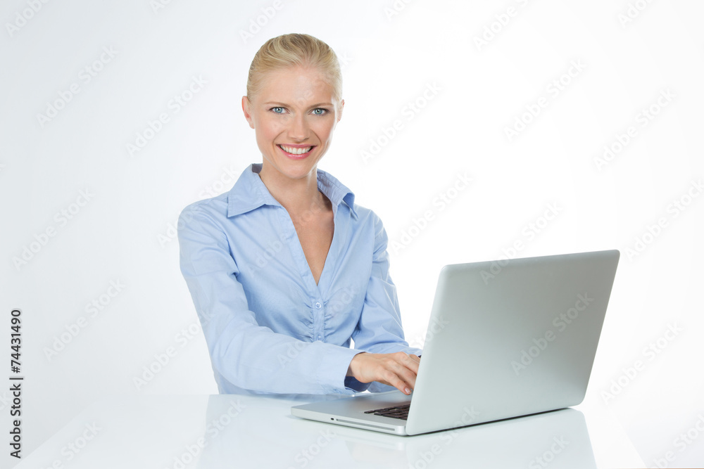 closeup of smiling woman on white background closeup of smiling woman on white background