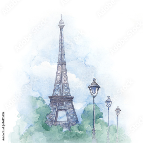 Watercolor illustration of eiffel tower #74431660