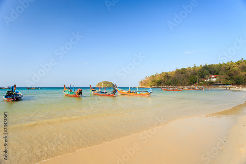 Long tail boats at the beautiful beach  Thailand