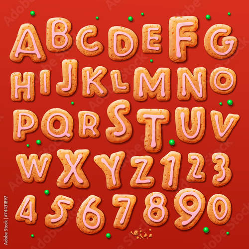 Christmas gingerbread cookies alphabet and numbers