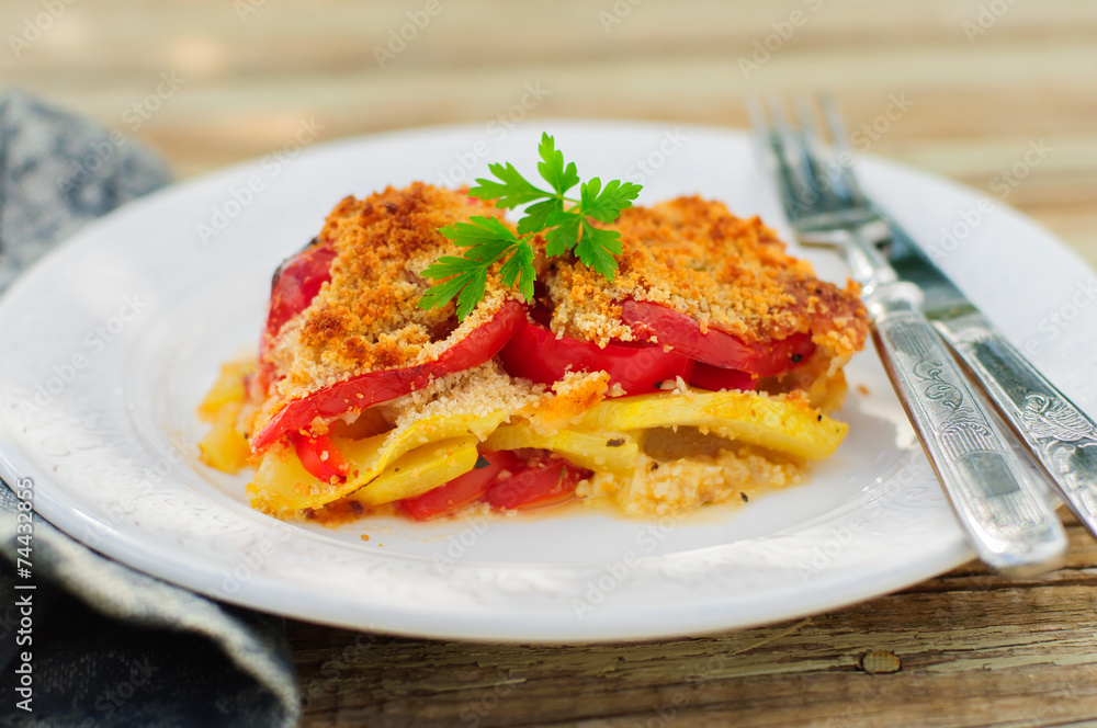 A Slice of Tomato, Red Capsicum, Zucchini and Feta Gratin A Slice of Tomato, Red Capsicum, Zucchini and Feta Gratin