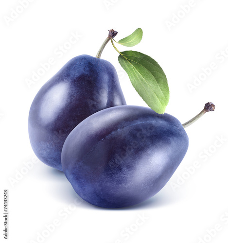 Two plums composition isolated on white background
